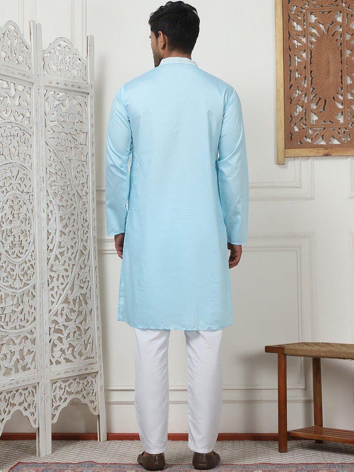 Collar Embroidered &amp; Sequin Kurta With Pyjama.