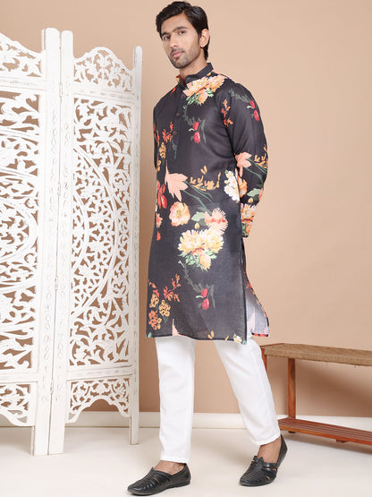 Men'S Printed Pure Cotton Kurta Pyjama Set.