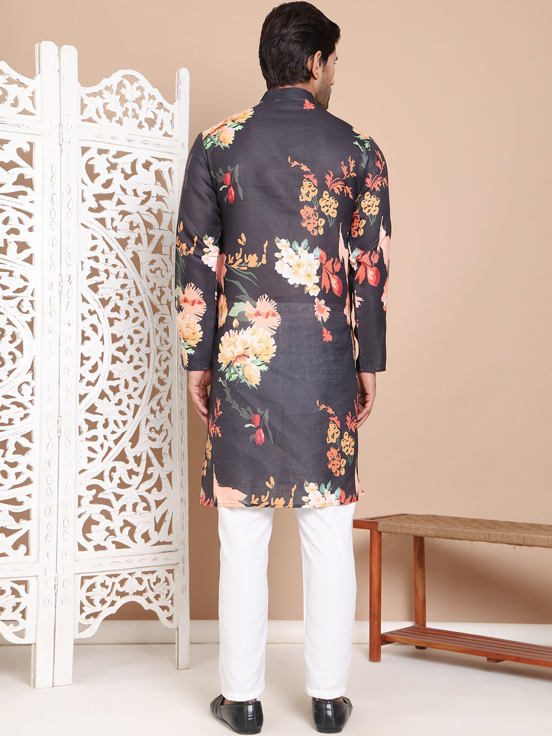 Men'S Printed Pure Cotton Kurta Pyjama Set.