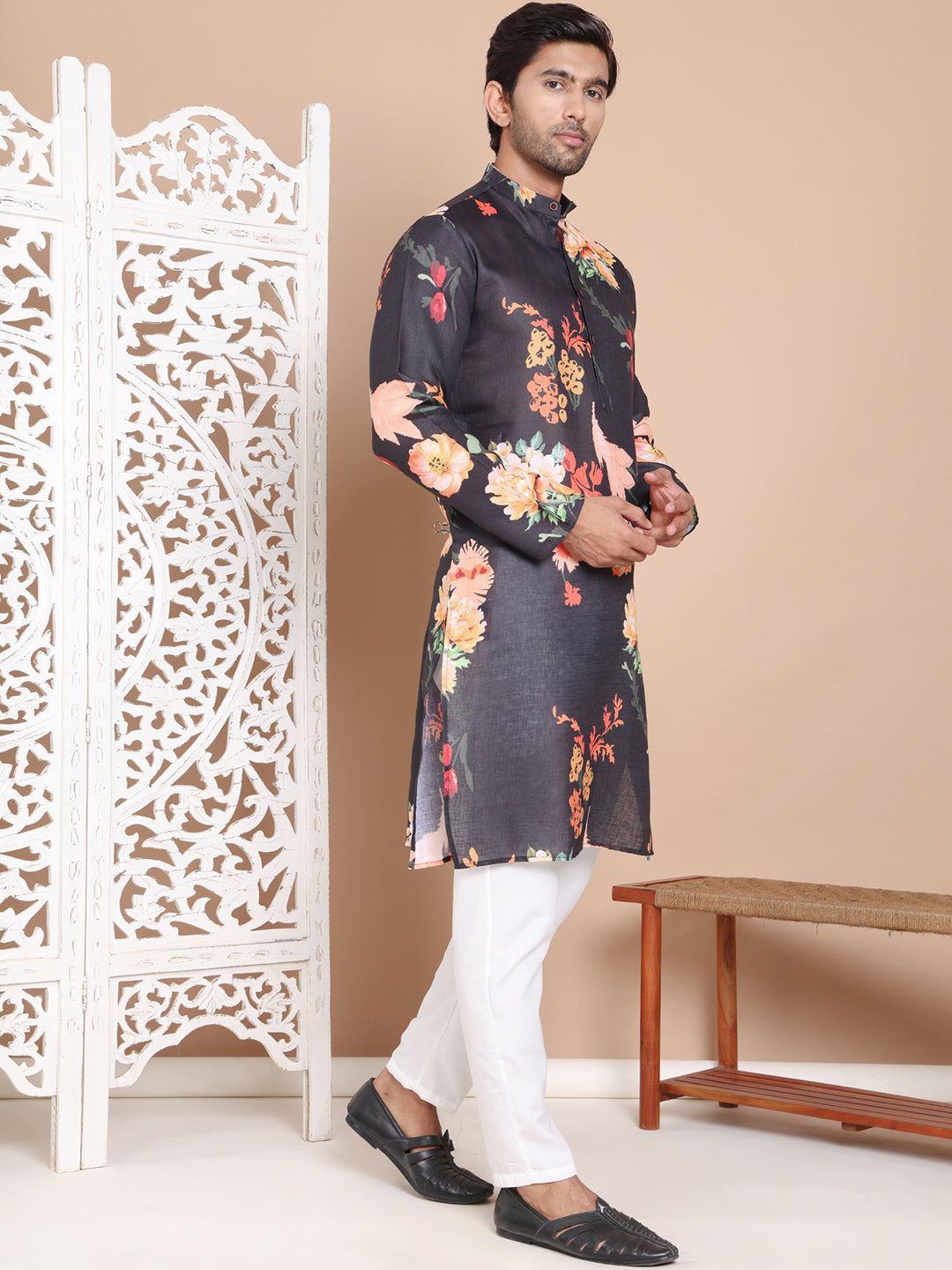 Men'S Printed Pure Cotton Kurta Pyjama Set.