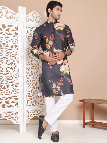 Men'S Printed Pure Cotton Kurta Pyjama Set.