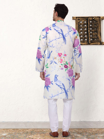 Men'S Animal Printed Pure Cotton Straight Kurta Pyjama Set.