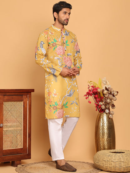 Men'S Animal Printed Pure Cotton Straight Kurta Pyjama Set.