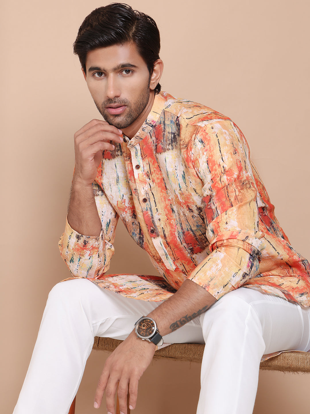 Men'S Printed Pure Cotton Kurta Pyjama Set.
