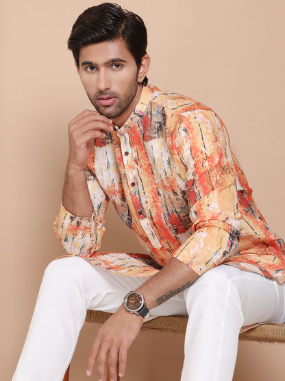 Men'S Printed Pure Cotton Kurta Pyjama Set.