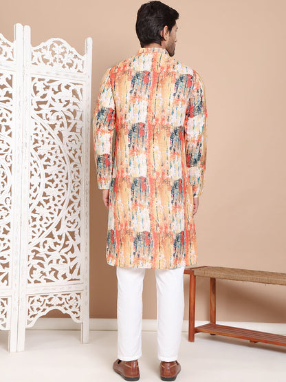 Men'S Printed Pure Cotton Kurta Pyjama Set.