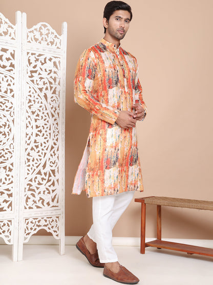 Men'S Printed Pure Cotton Kurta Pyjama Set.