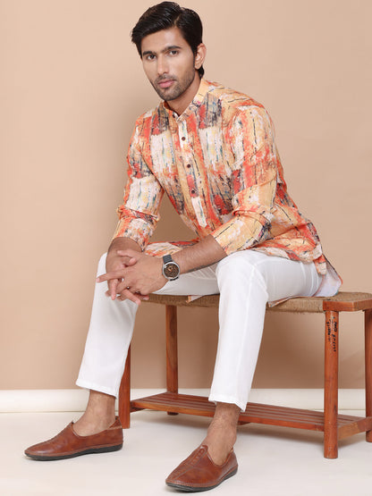 Men'S Printed Pure Cotton Kurta Pyjama Set.