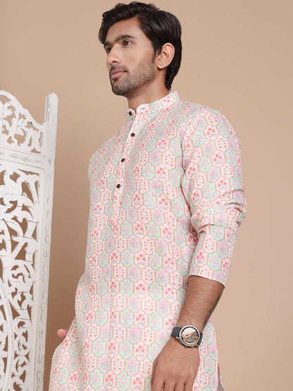 Men'S Printed Pure Cotton Kurta Pyjama Set.