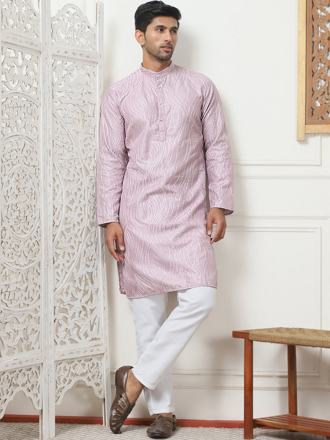 Embroidered Kurta Pyjama For Men.