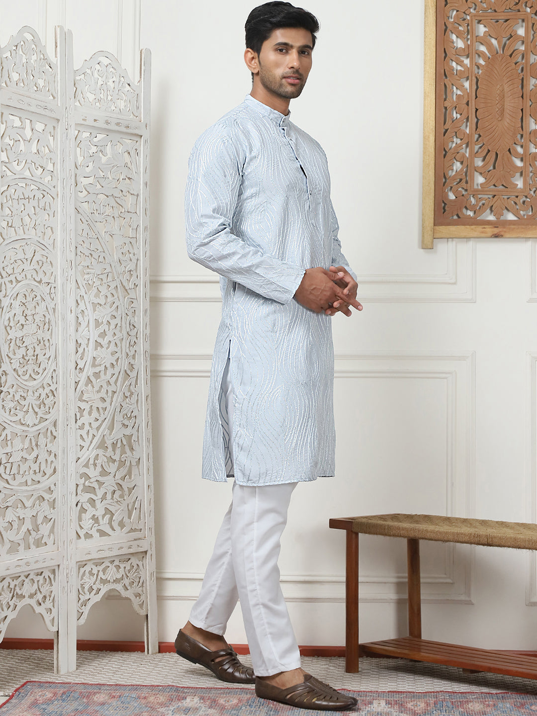Embroidered Kurta Pyjama For Men.