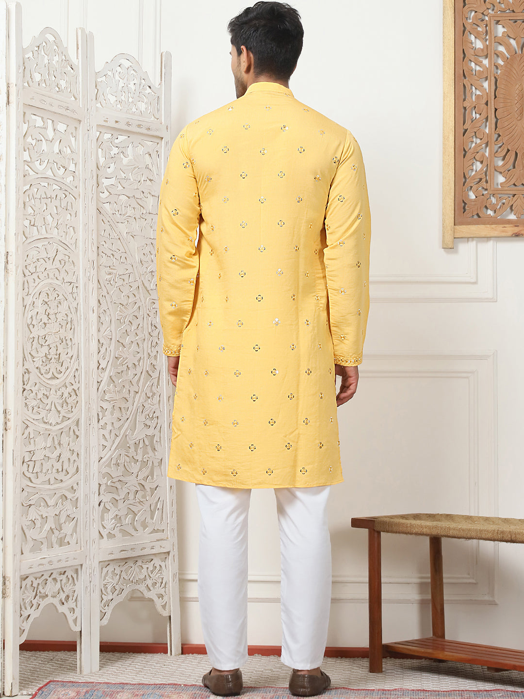 Embroidered &amp; Sequin Cotton Blend Kurta Pyjama Sets