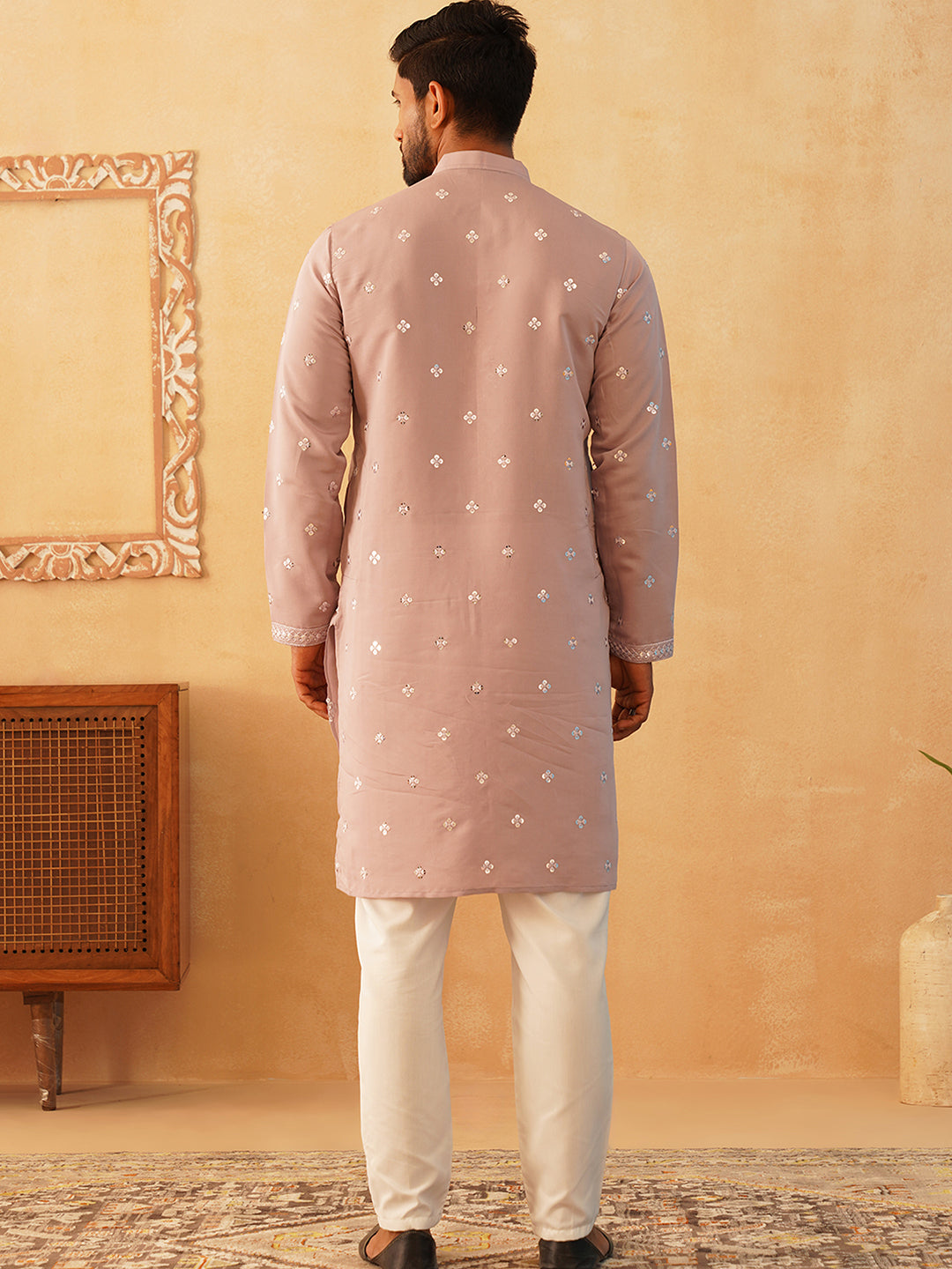 Embroidered &amp; Sequin Cotton Blend Kurta Pyjama Sets