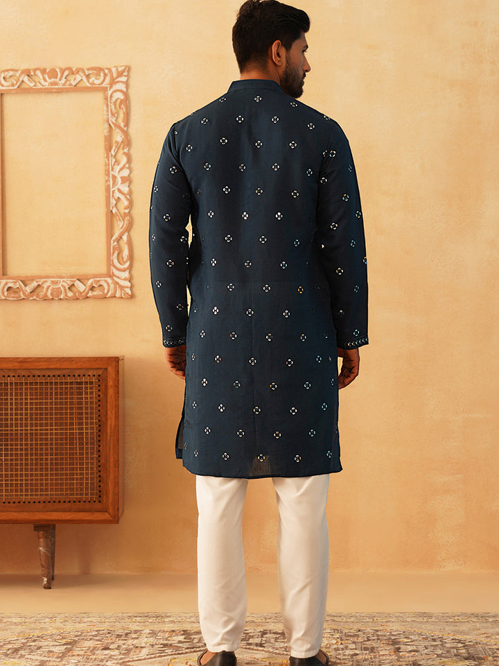 Embroidered &amp; Sequin Cotton Blend Kurta Pyjama Sets