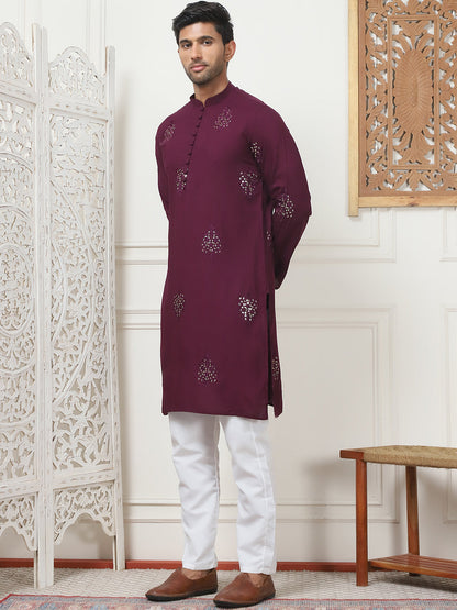 Embroidered Viscose Rayon Straight Kurta Pyjama Set