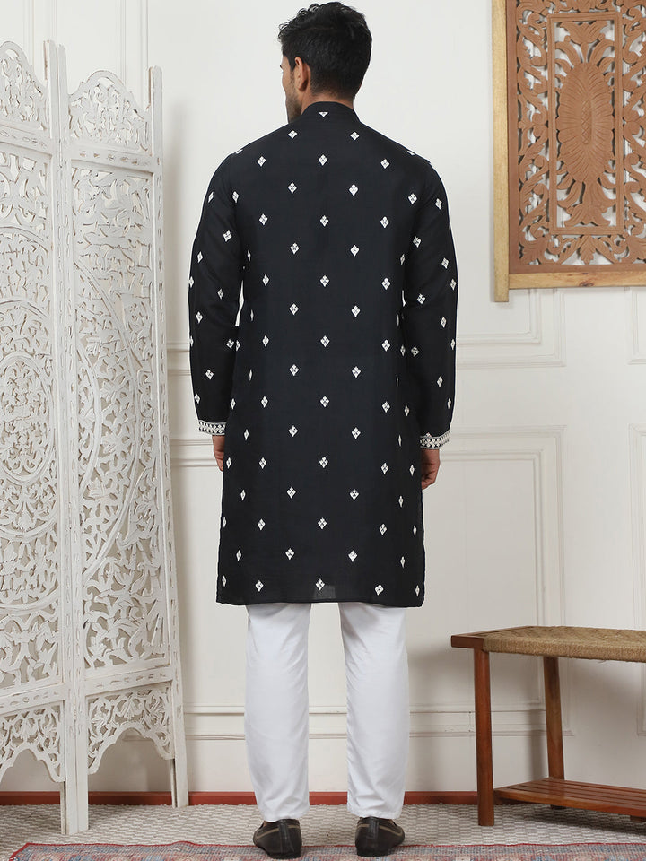 Embroidered &amp; Sequin Cotton Blend Kurta Pyjama Sets