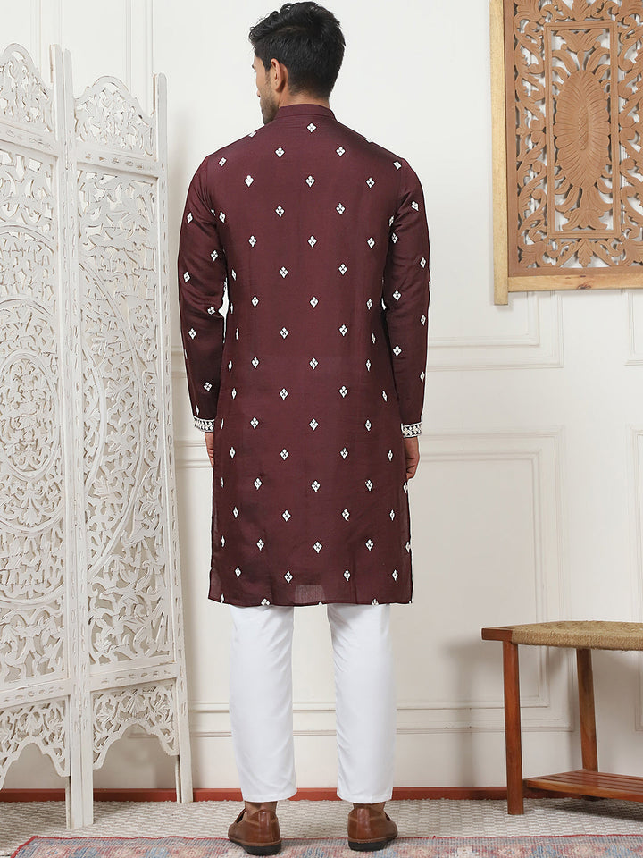 Embroidered &amp; Sequin Cotton Blend Kurta Pyjama Sets