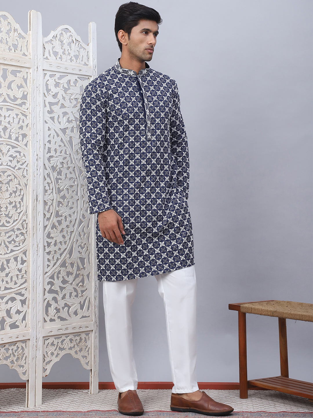 Embroidered Kurta Pyjama For Men.