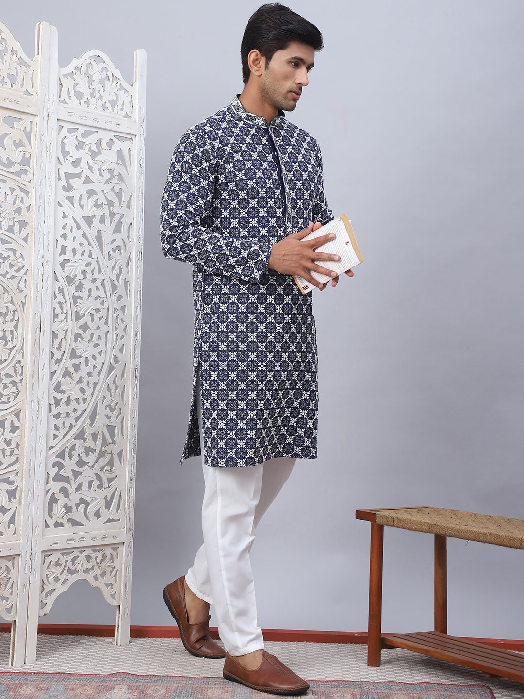 Embroidered Kurta Pyjama For Men.