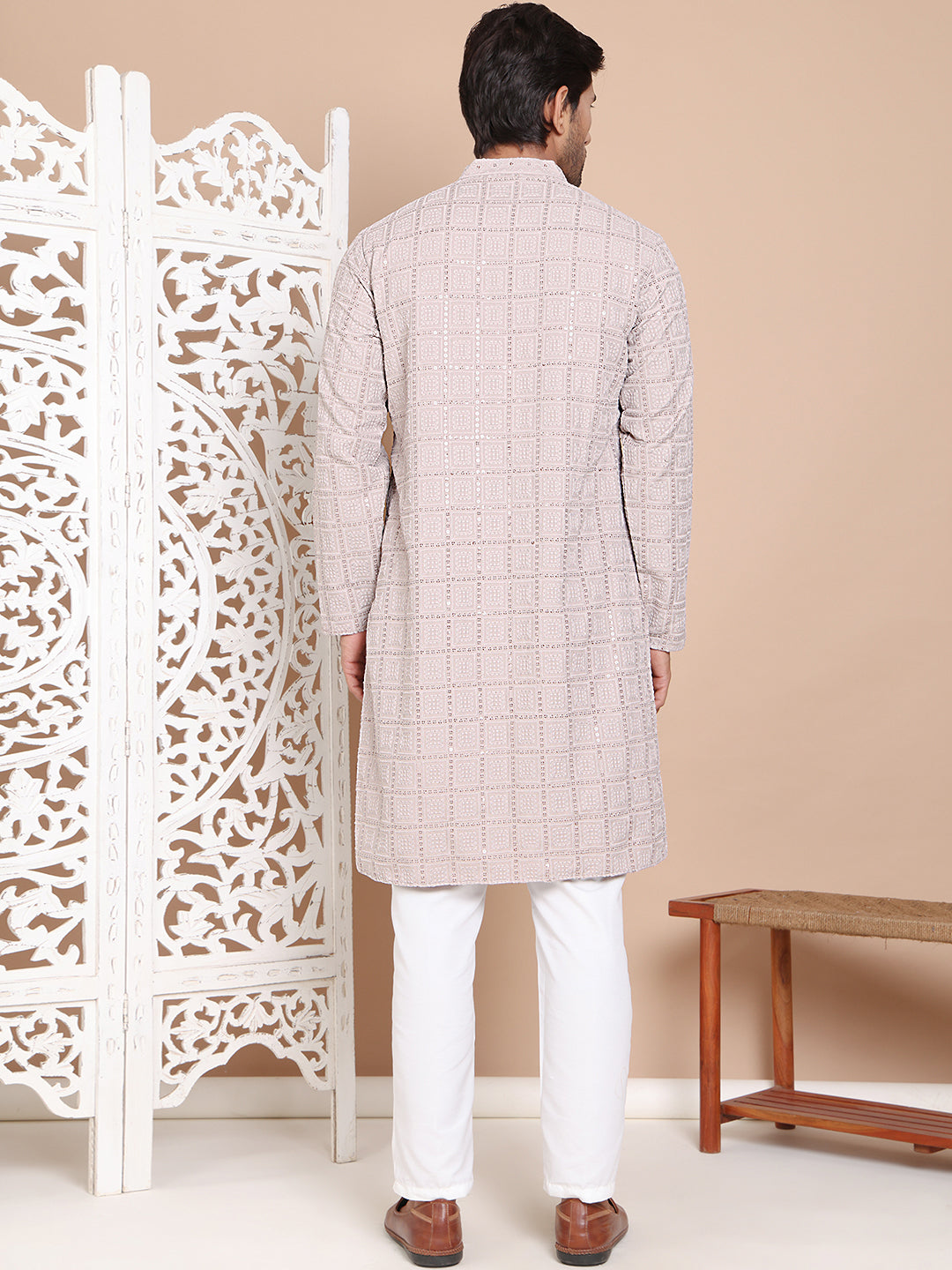 Sequin Embroidered Pure Cotton Kurta With Pyjamas
