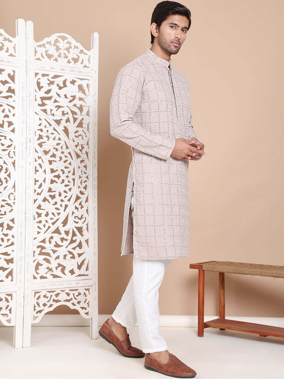 Sequin Embroidered Pure Cotton Kurta With Pyjamas