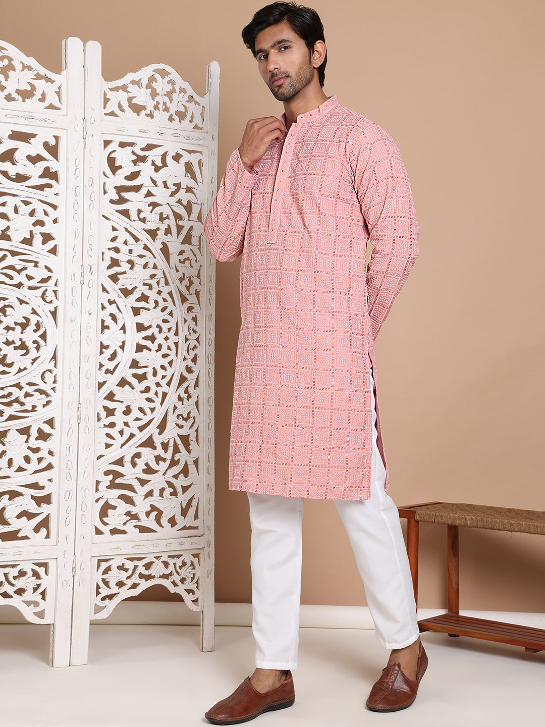 Sequin Embroidered Pure Cotton Kurta With Pyjamas
