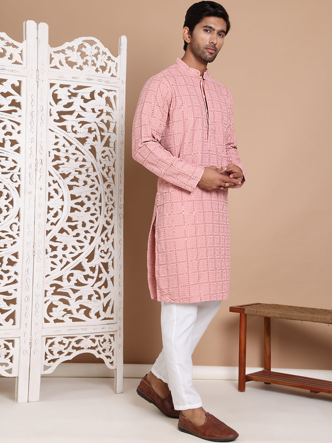 Sequin Embroidered Pure Cotton Kurta With Pyjamas