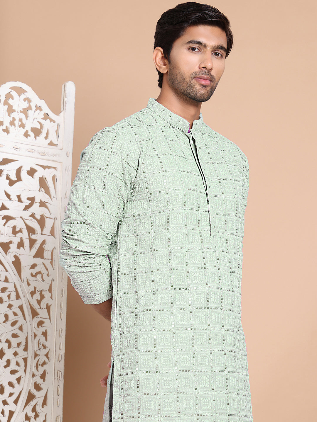 Sequin Embroidered Pure Cotton Kurta With Pyjamas
