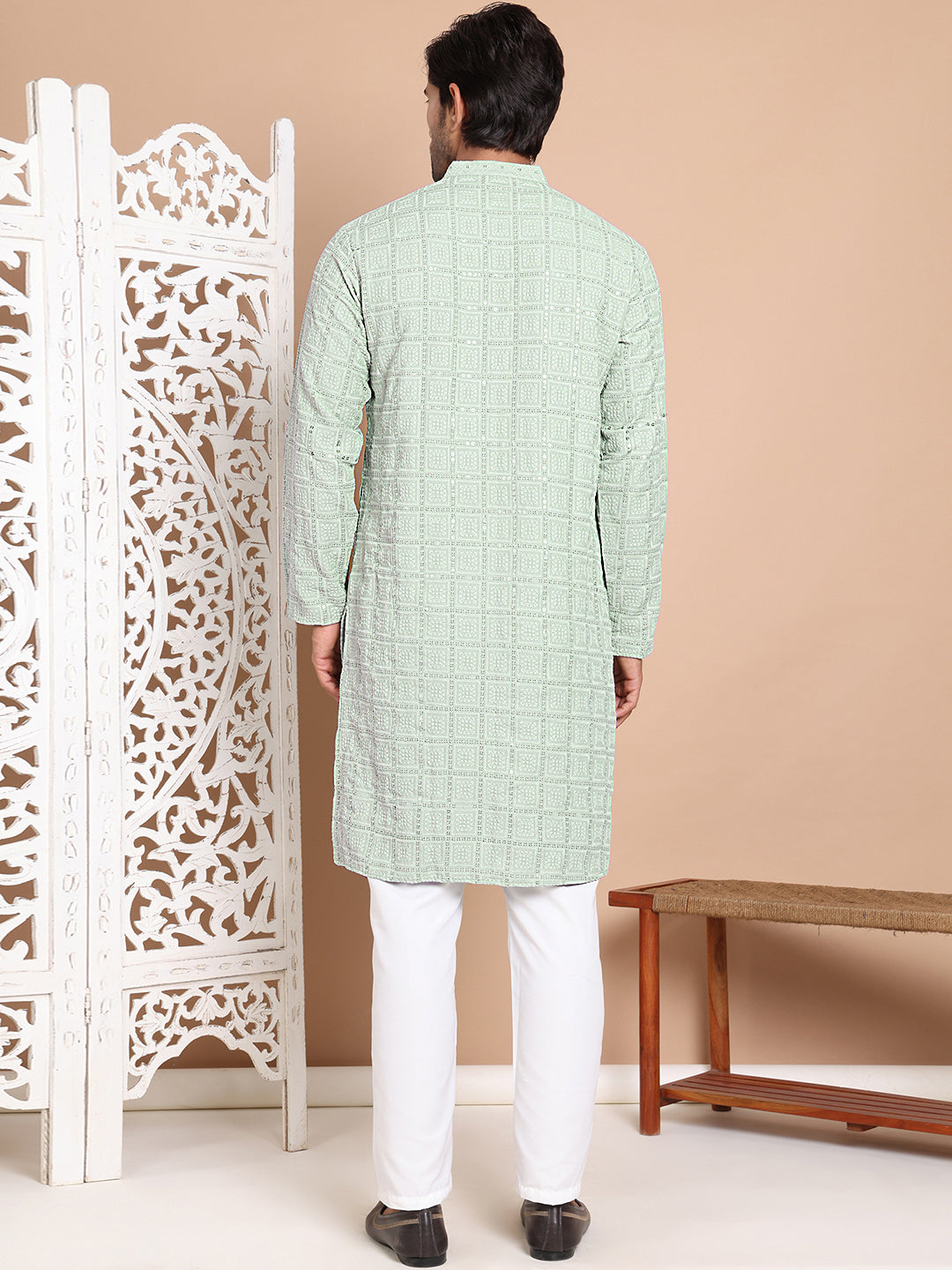 Sequin Embroidered Pure Cotton Kurta With Pyjamas