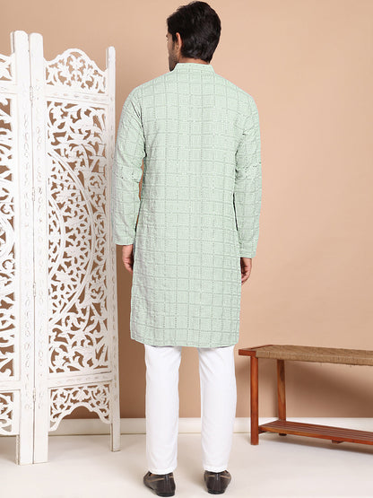 Sequin Embroidered Pure Cotton Kurta With Pyjamas
