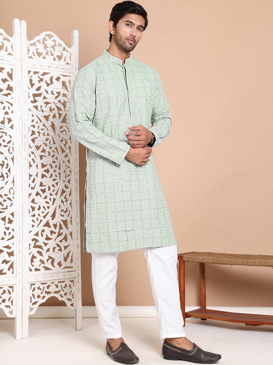 Sequin Embroidered Pure Cotton Kurta With Pyjamas