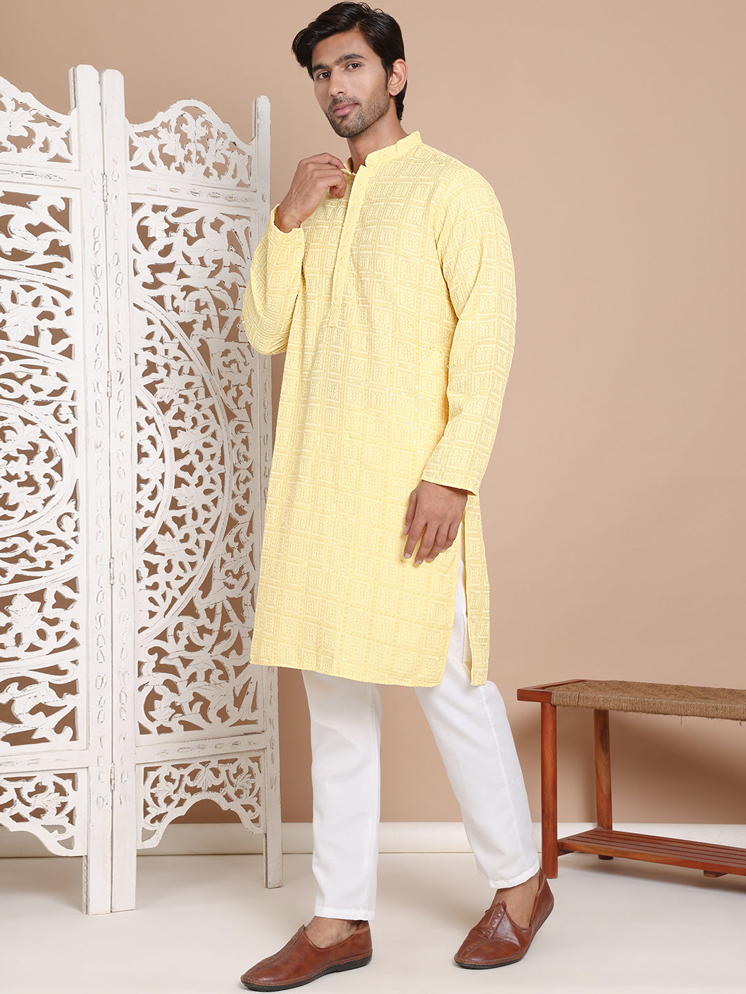 Sequin Embroidered Pure Cotton Kurta With Pyjamas