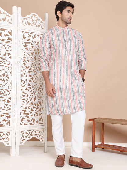 Printed And Embroidered Kurta Pyjama Set.