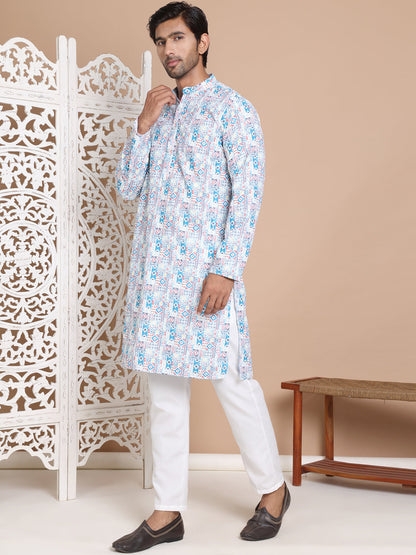 Printed And Embroidered Kurta Pyjama Set.