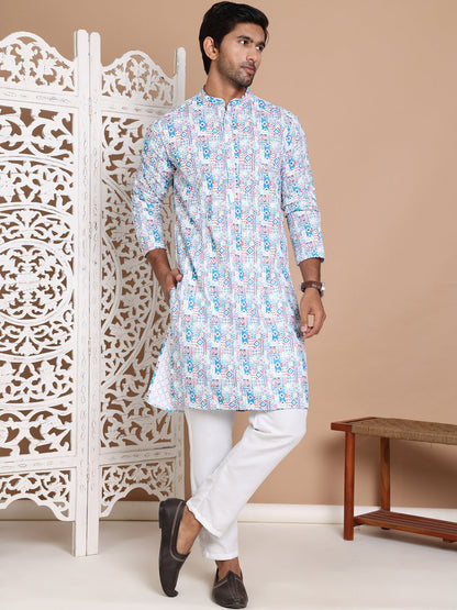 Printed And Embroidered Kurta Pyjama Set.