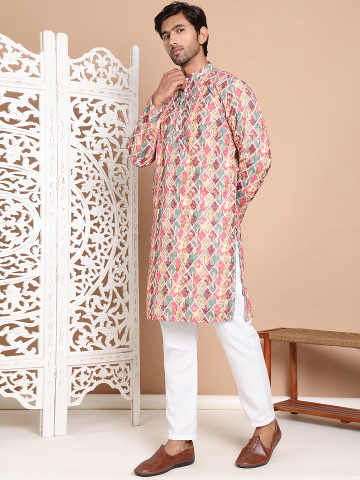 Printed And Embroidered Kurta Pyjama Set.