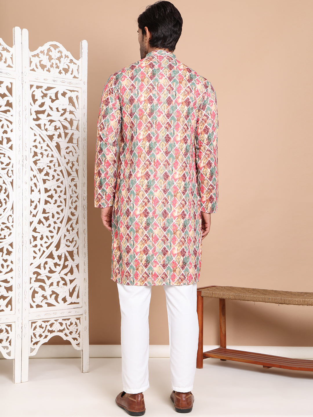 Printed And Embroidered Kurta Pyjama Set.