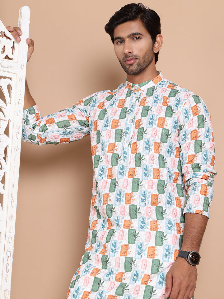 Printed And Embroidered Kurta Pyjama Set.