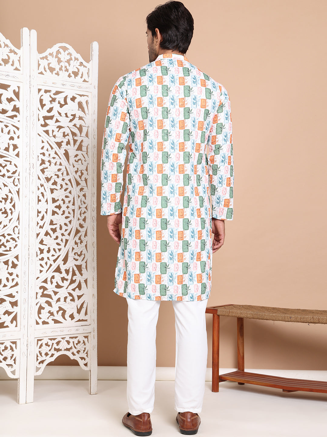 Printed And Embroidered Kurta Pyjama Set.
