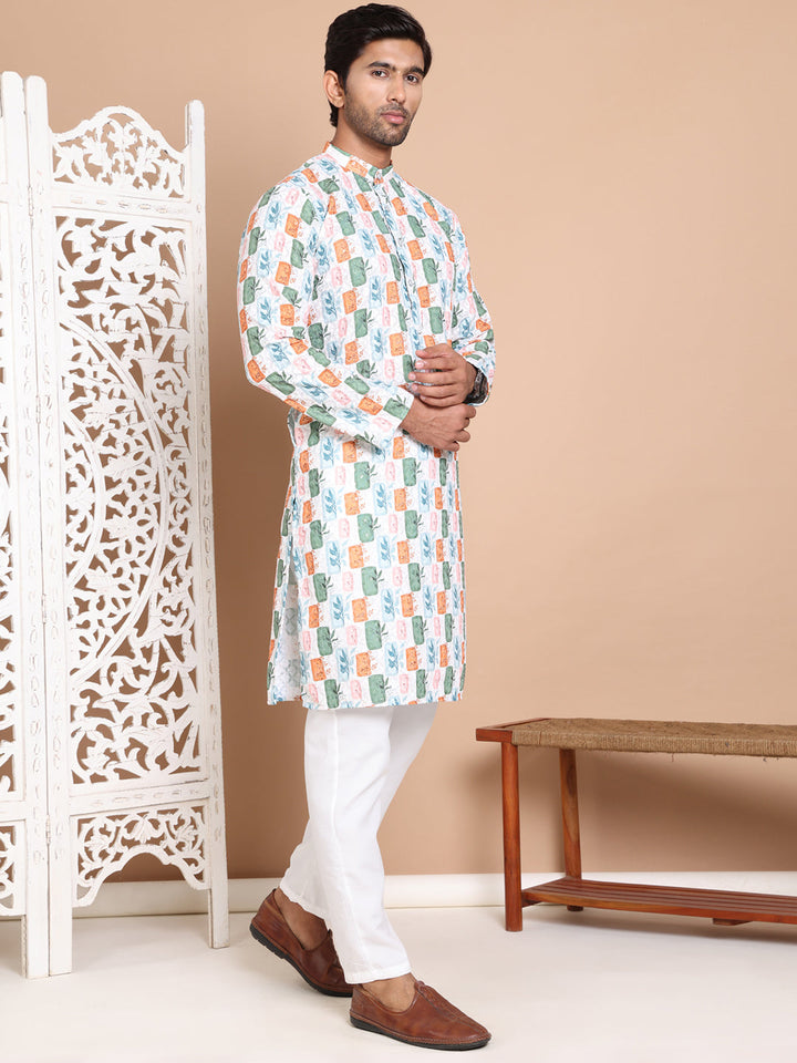 Printed And Embroidered Kurta Pyjama Set.