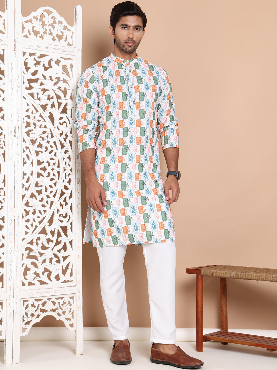 Printed And Embroidered Kurta Pyjama Set.