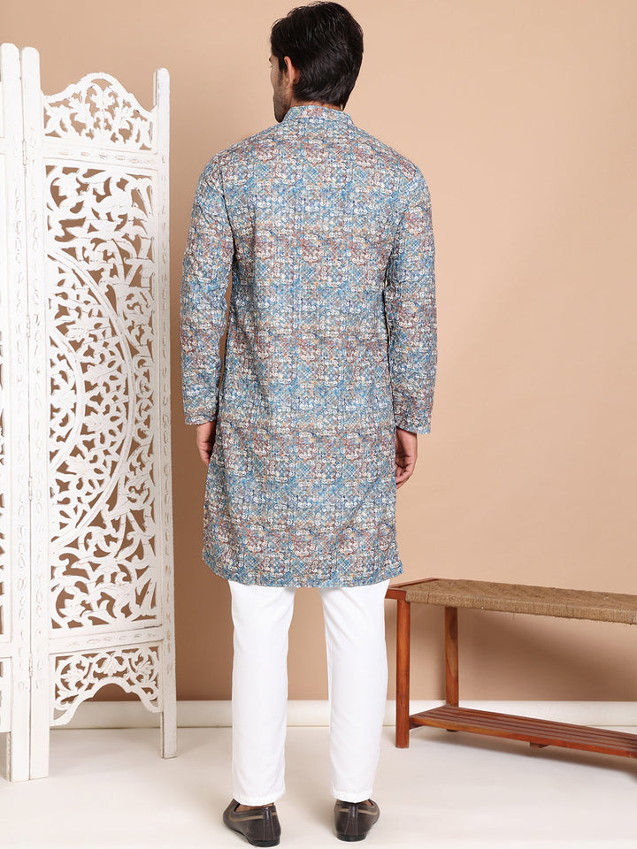 Printed And Embroidered Kurta Pyjama Set.