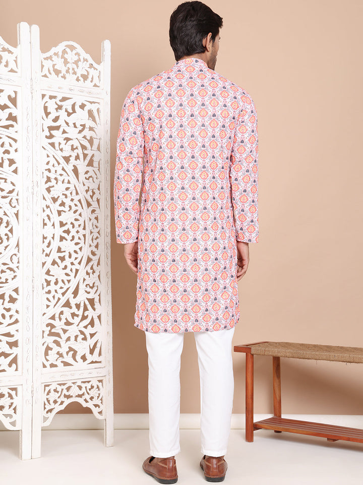 Printed And Embroidered Kurta Pyjama Set.