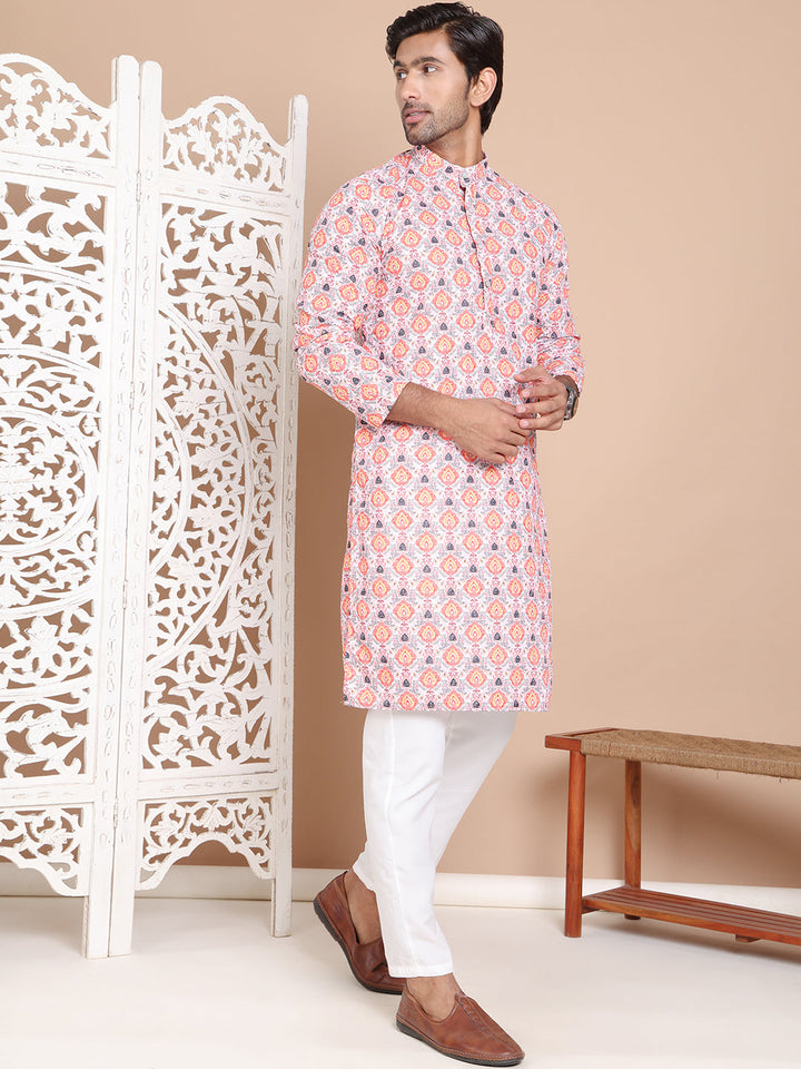 Printed And Embroidered Kurta Pyjama Set.