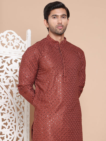 Embroidered And Sequence Kurta With Pyjama For Men.