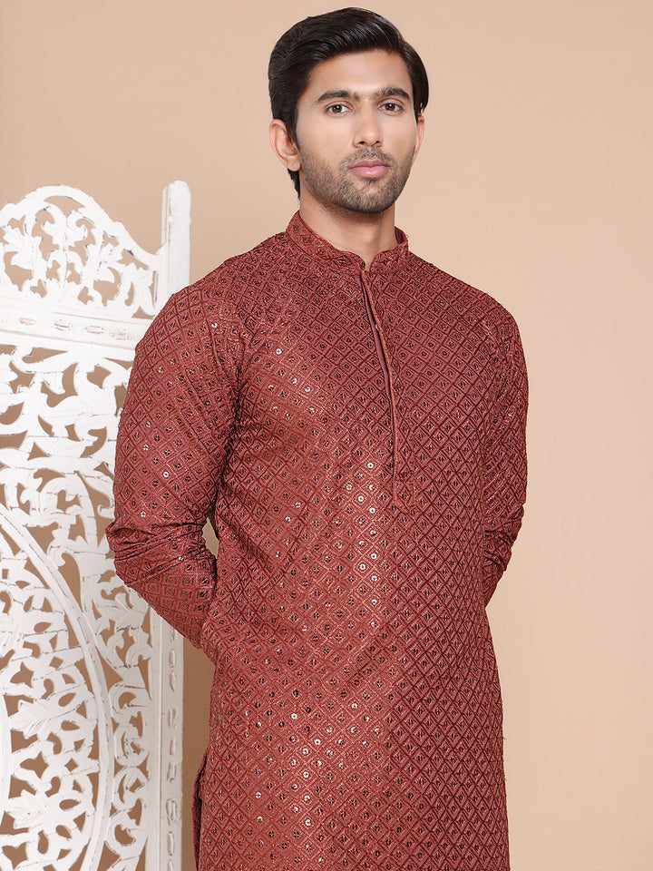 Embroidered And Sequence Kurta With Pyjama For Men.