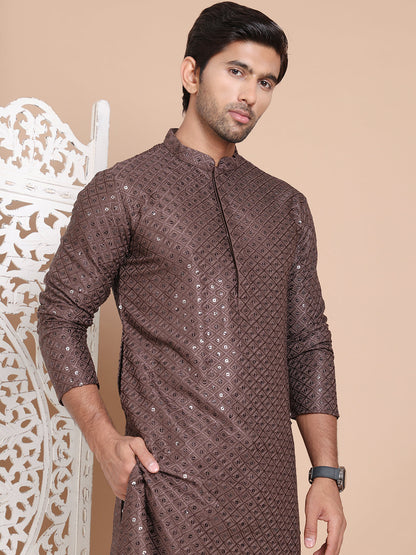 Embroidered And Sequence Kurta With Pyjama For Men.