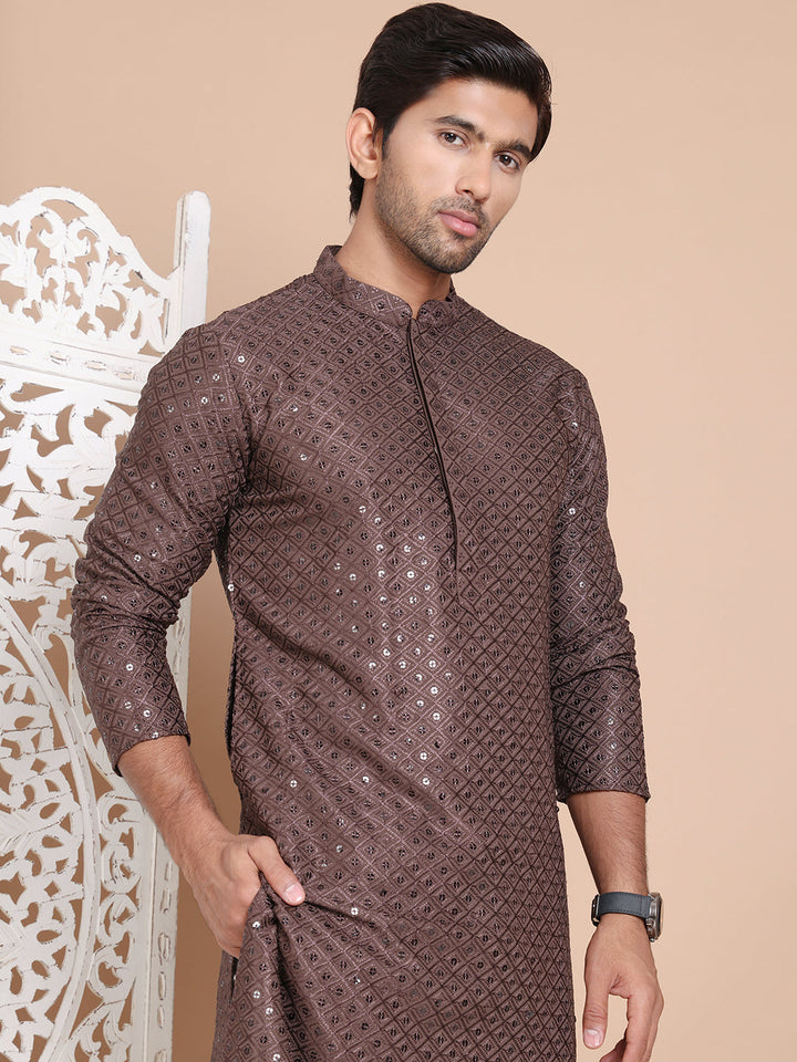Embroidered And Sequence Kurta With Pyjama For Men.