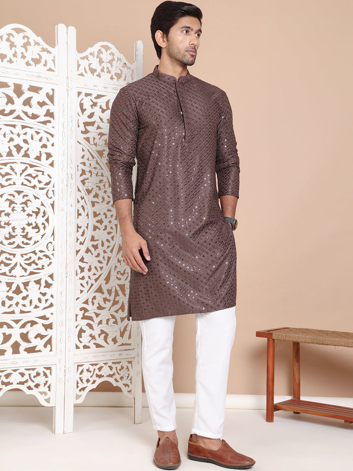 Embroidered And Sequence Kurta With Pyjama For Men.