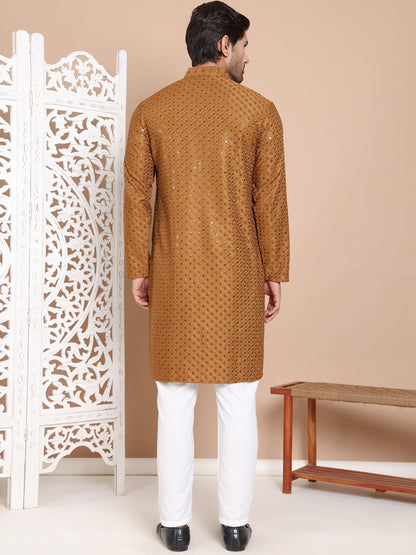 Embroidered And Sequence Kurta With Pyjama For Men.